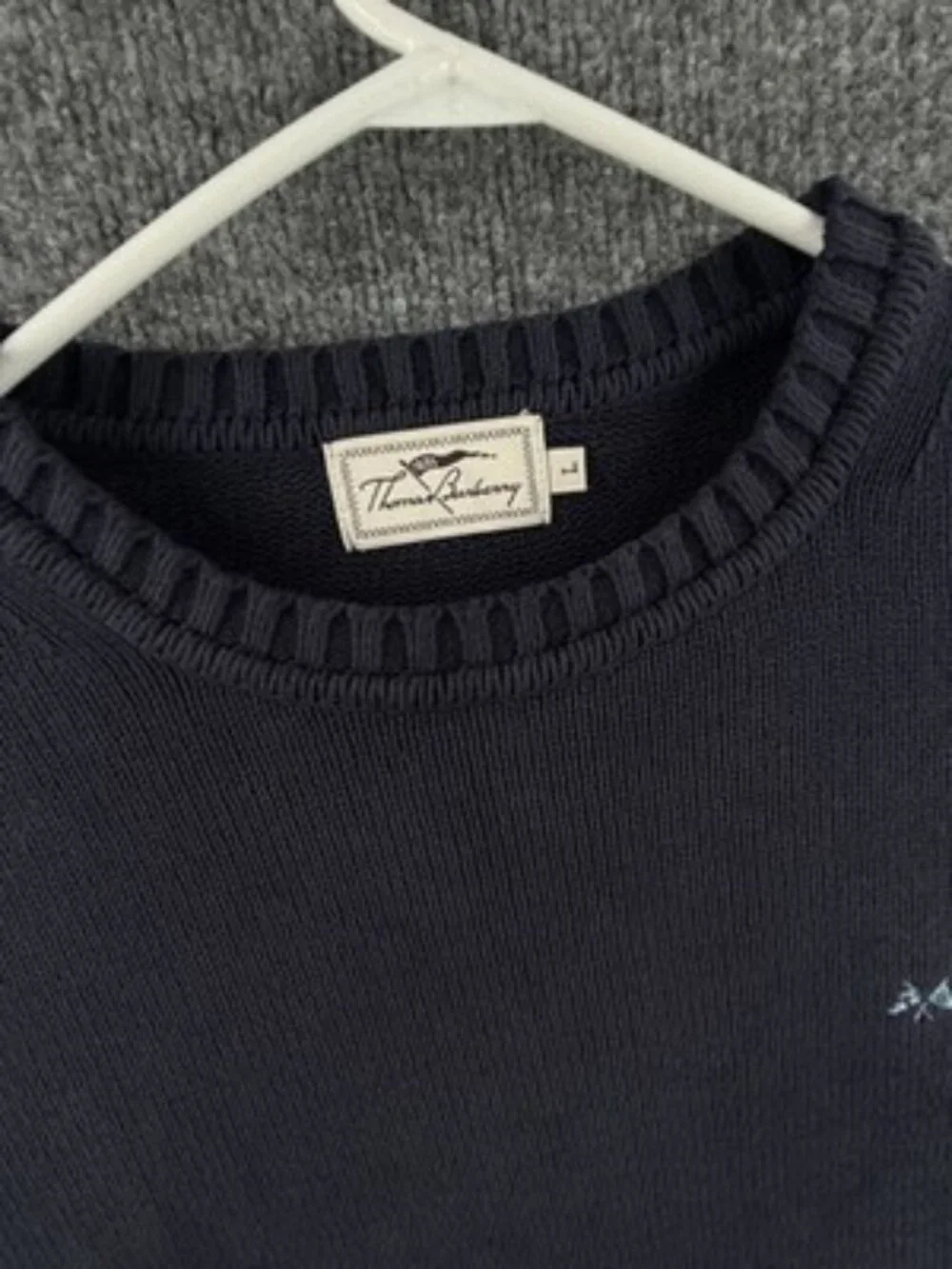 Thomas Burberry Crew Neck Logo Long Sleeve Blue Pullover Men Large Sweater Knit